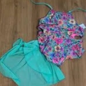 Cat & Jack Floral Kids Swim One Piece with Cover-Up - Pink and Green